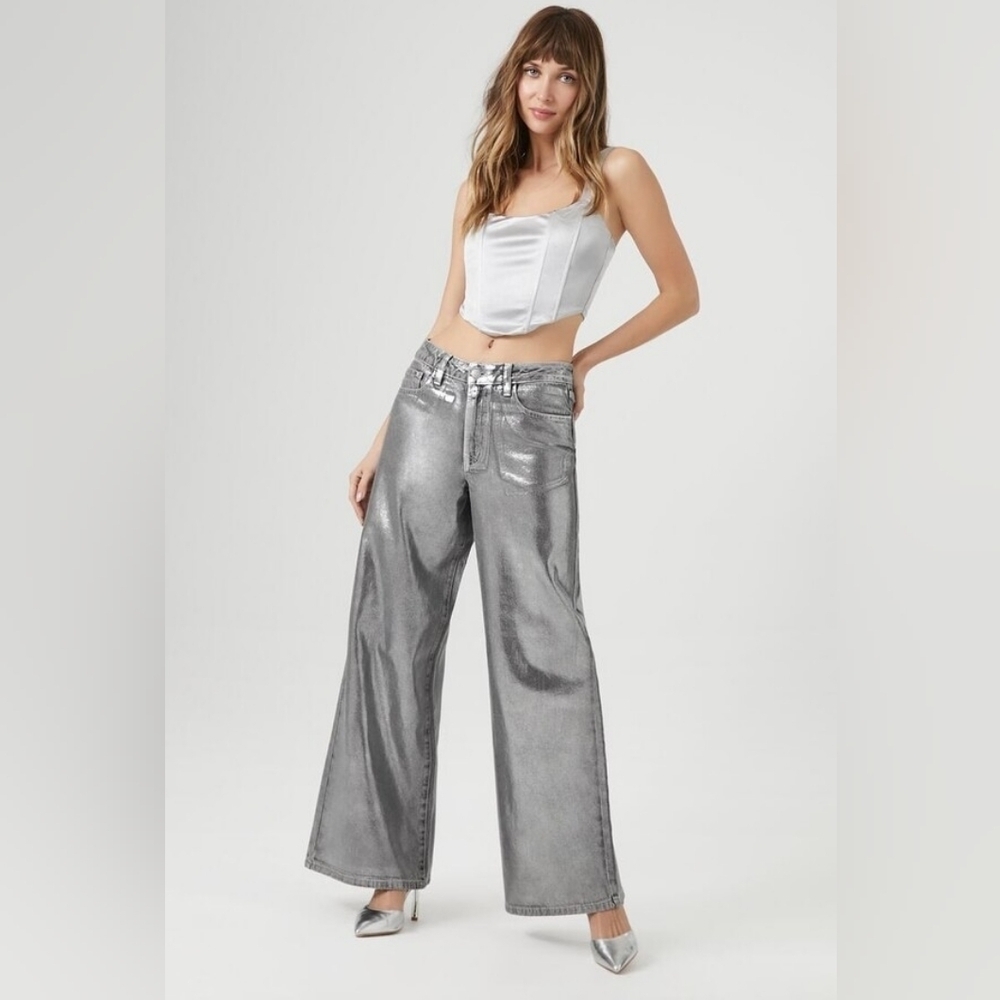 Sold 💸 Forever 21 Premium Size 28 Silver Wide Leg Jeans
